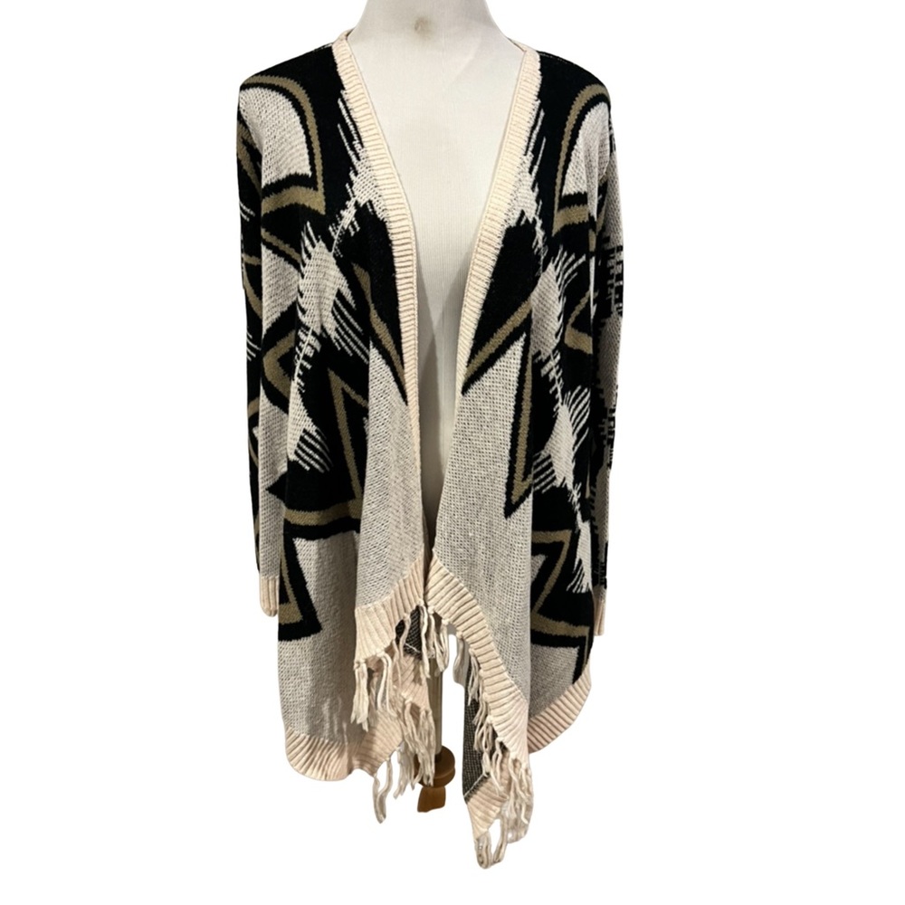 Fringed Cardigan in Geometric Print